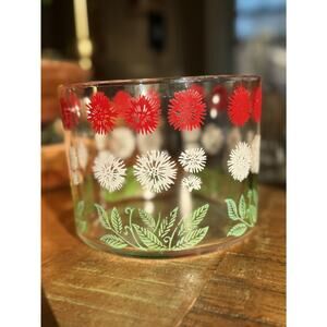 Hazel Atlas Vintage Glass Ice Bucket Clear‎ Red White Green Excellent Floral